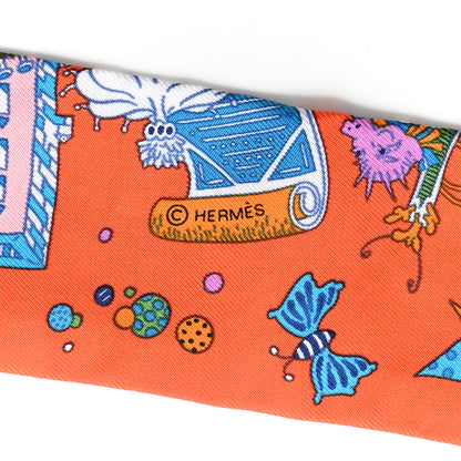 Hermes Silk La Folle Parade Twilly Orange Bleu White 5 of 5