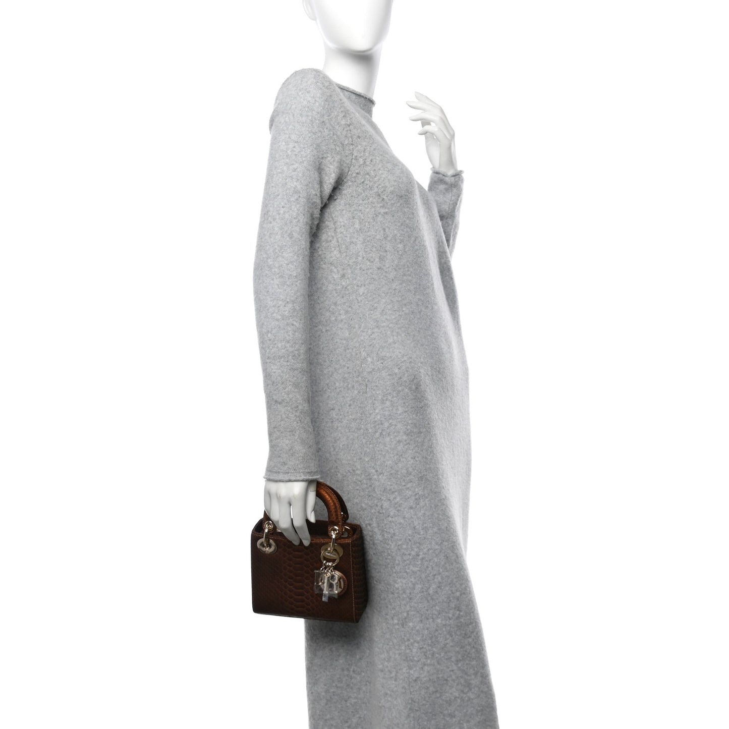 Metallic Snakeskin Mini Lady Dior Brown
