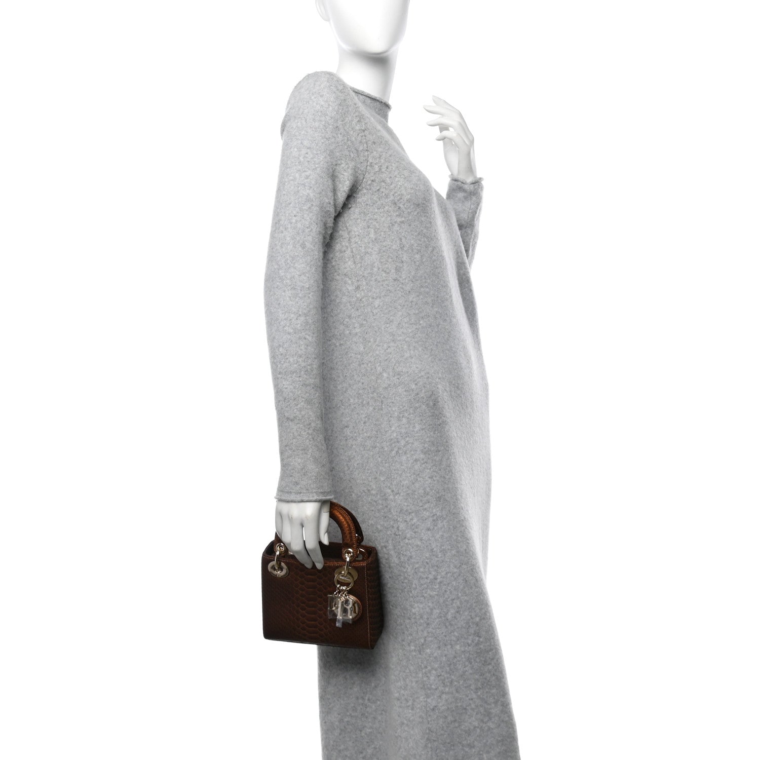 Christian Dior Metallic Snakeskin Mini Lady Dior Brown 2 of 10