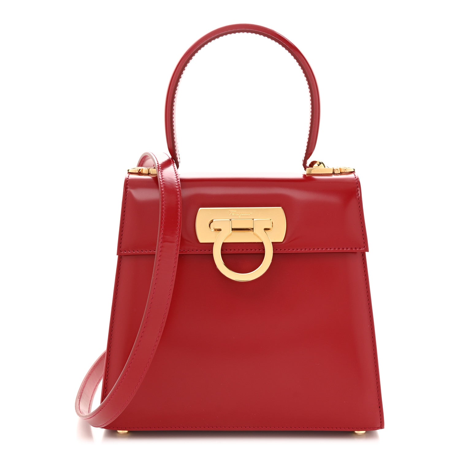 Salvatore Ferragamo Brushed Off Calfskin Small Iconic Top Handle Red 1 of 12