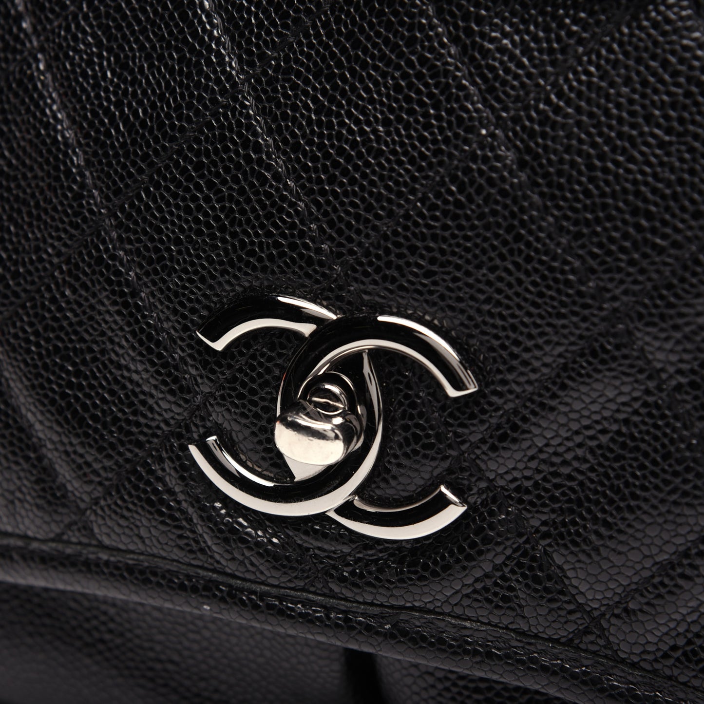 Grained Calfskin Large Natural Beauty Flap Black