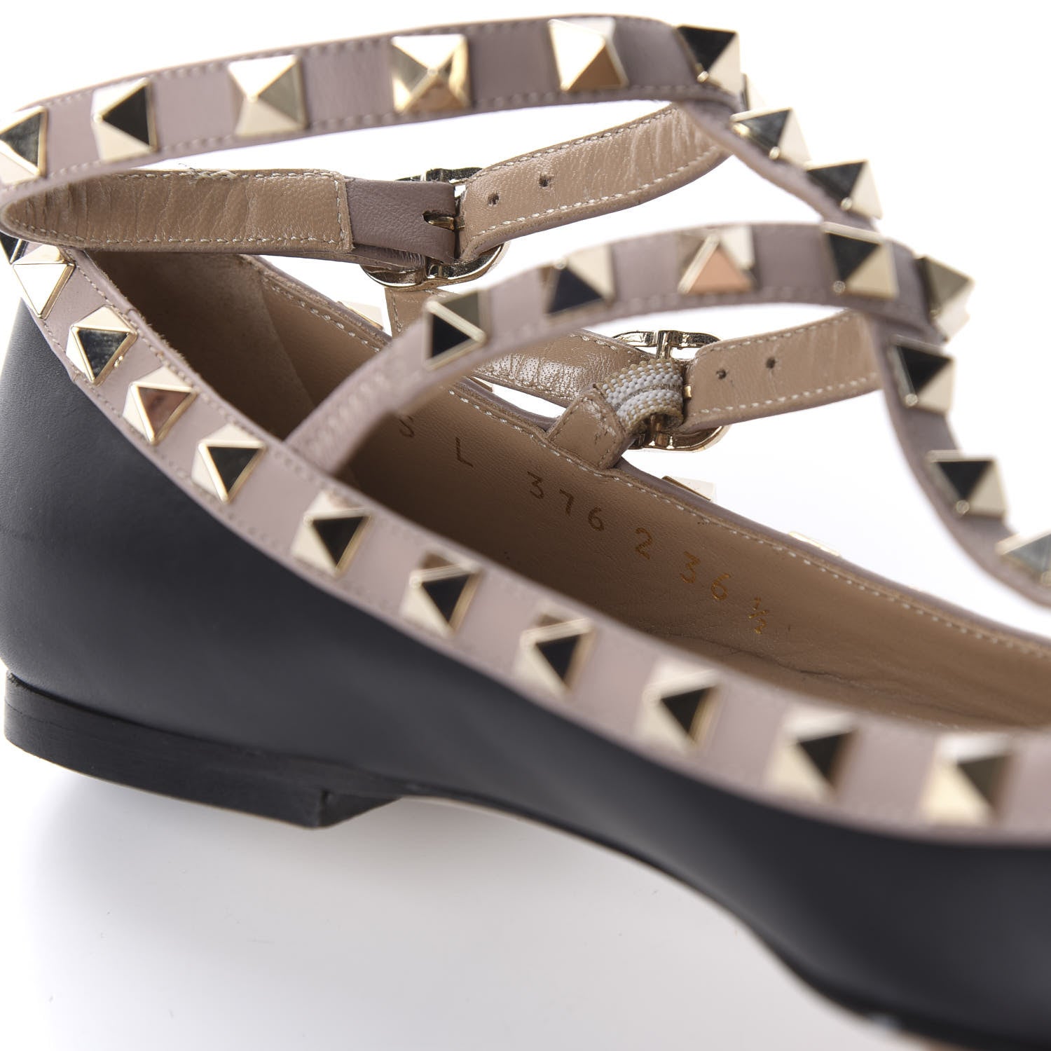Valentino Garavani Nappa Rockstud Cage Ballerina Flats 36.5 Black Poudre 8 of 9