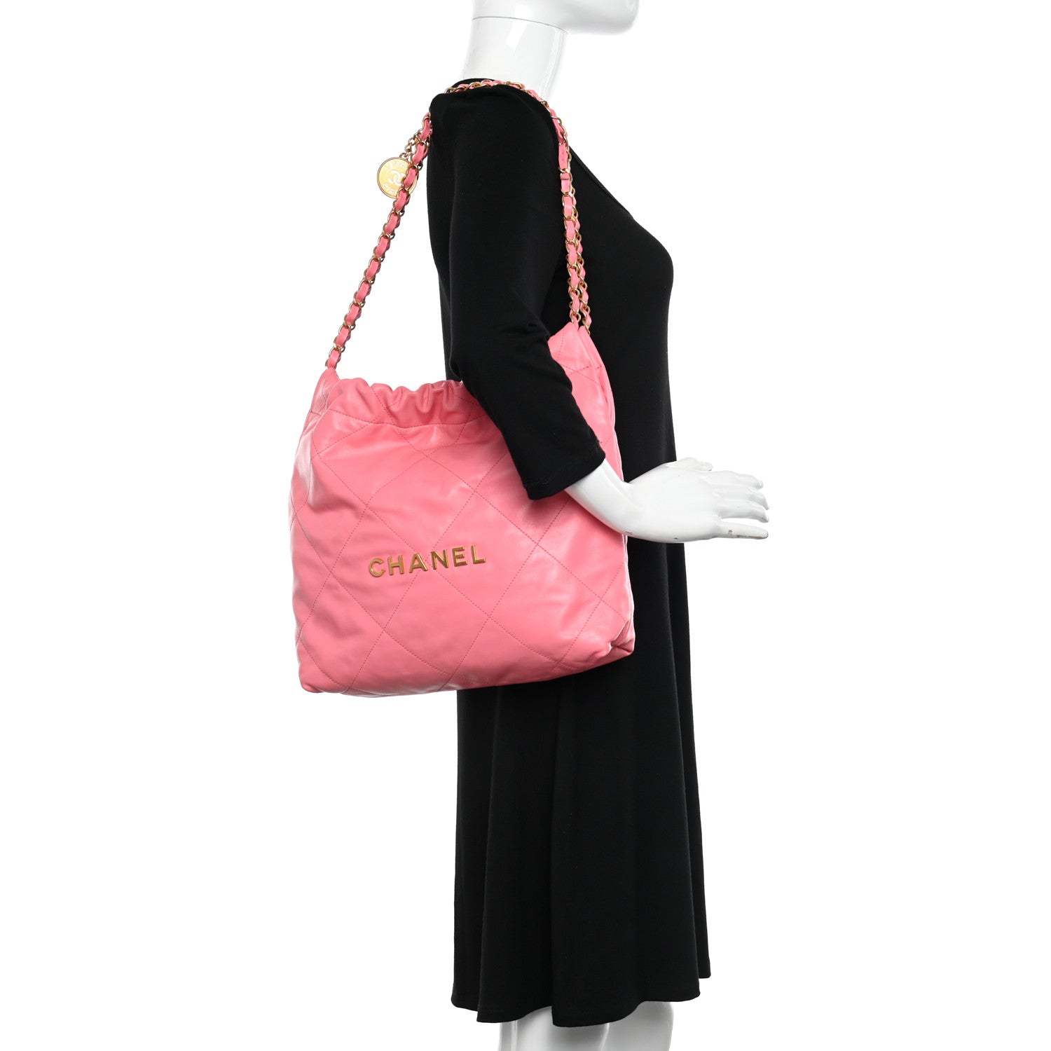Chanel Shiny Calfskin Quilted Small Chanel 22 Coral Pink 2 of 12