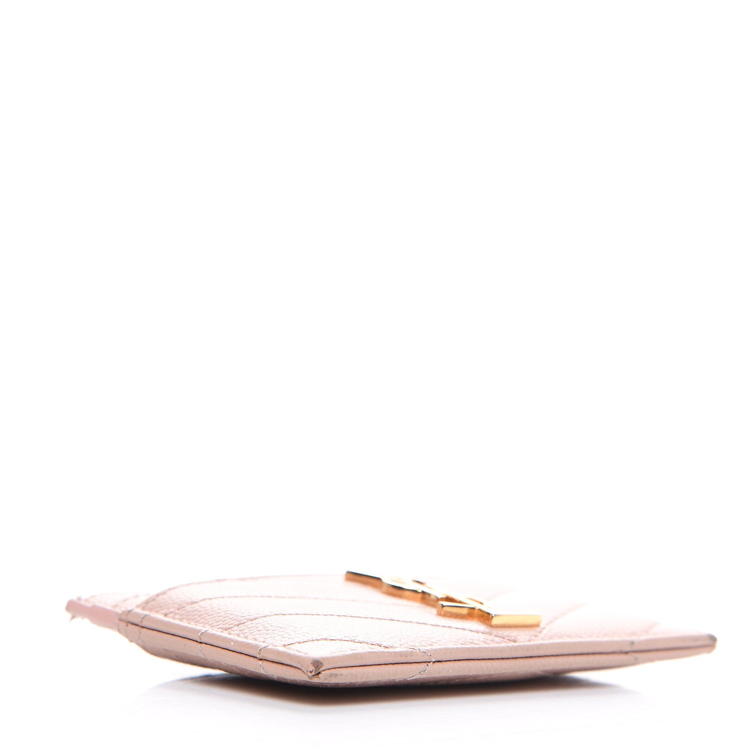 Saint Laurent Grain De Poudre Matelasse Chevron Monogram Credit Card Case Pale Pink 3 of 12