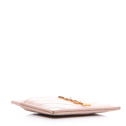 Saint Laurent Grain De Poudre Matelasse Chevron Monogram Credit Card Case Pale Pink 3 of 12