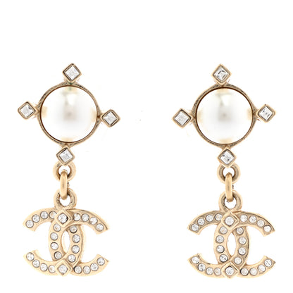 Chanel Crystal Pearl CC Drop Earrings Gold 1 of 5