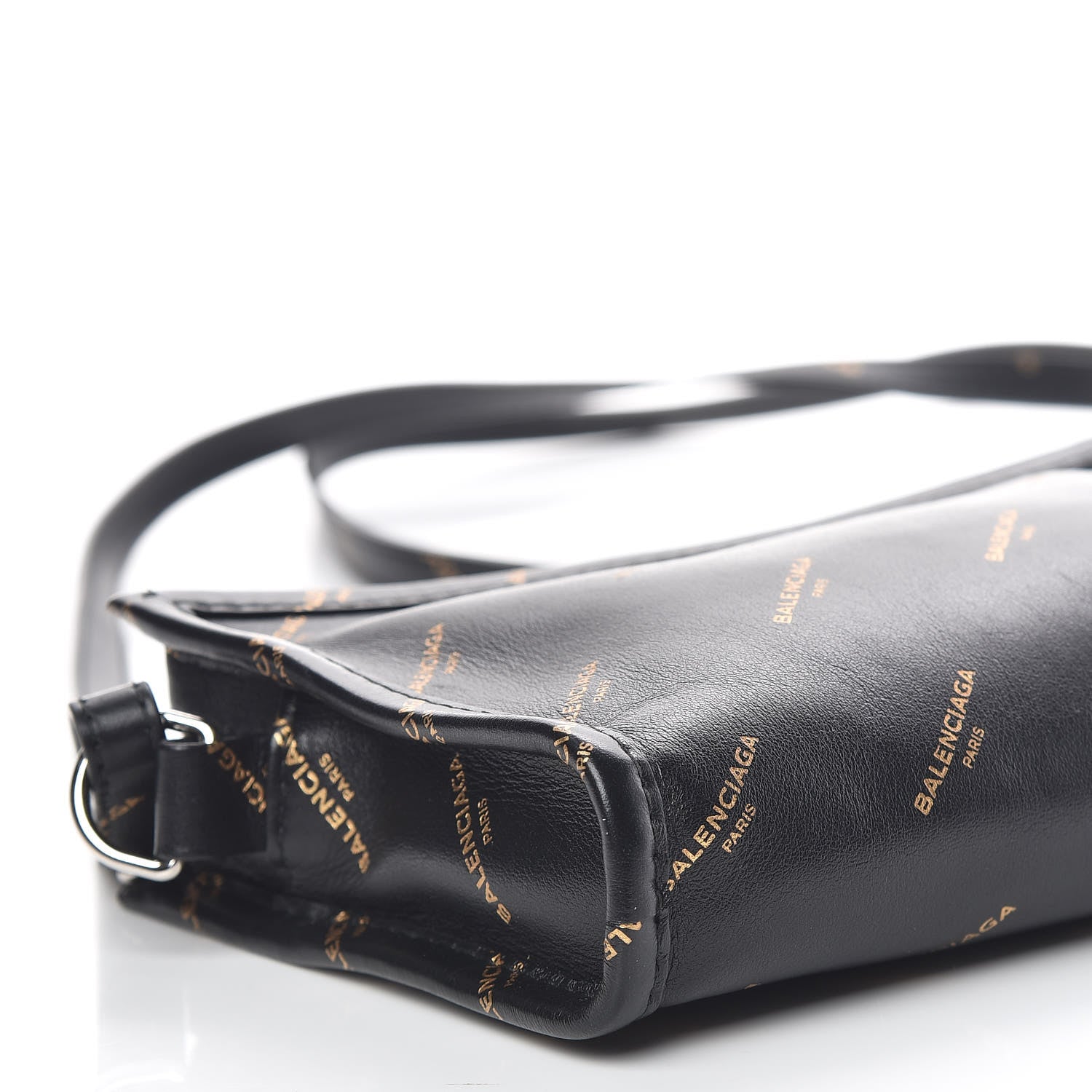 Balenciaga Calfskin Allover Logo Bazar Pochette Crossbody Black Gold 10 of 11