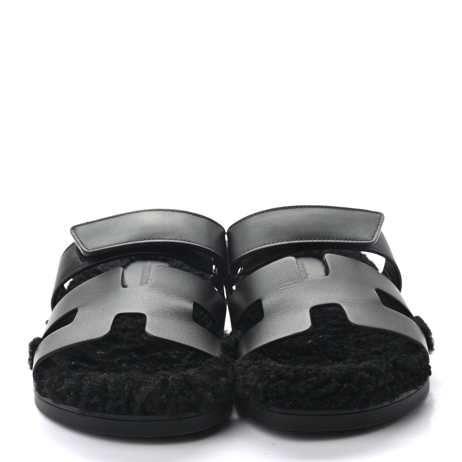 Hermes Calfskin Woolskin Womens Chypre Sandals 37 Black 2 of 9