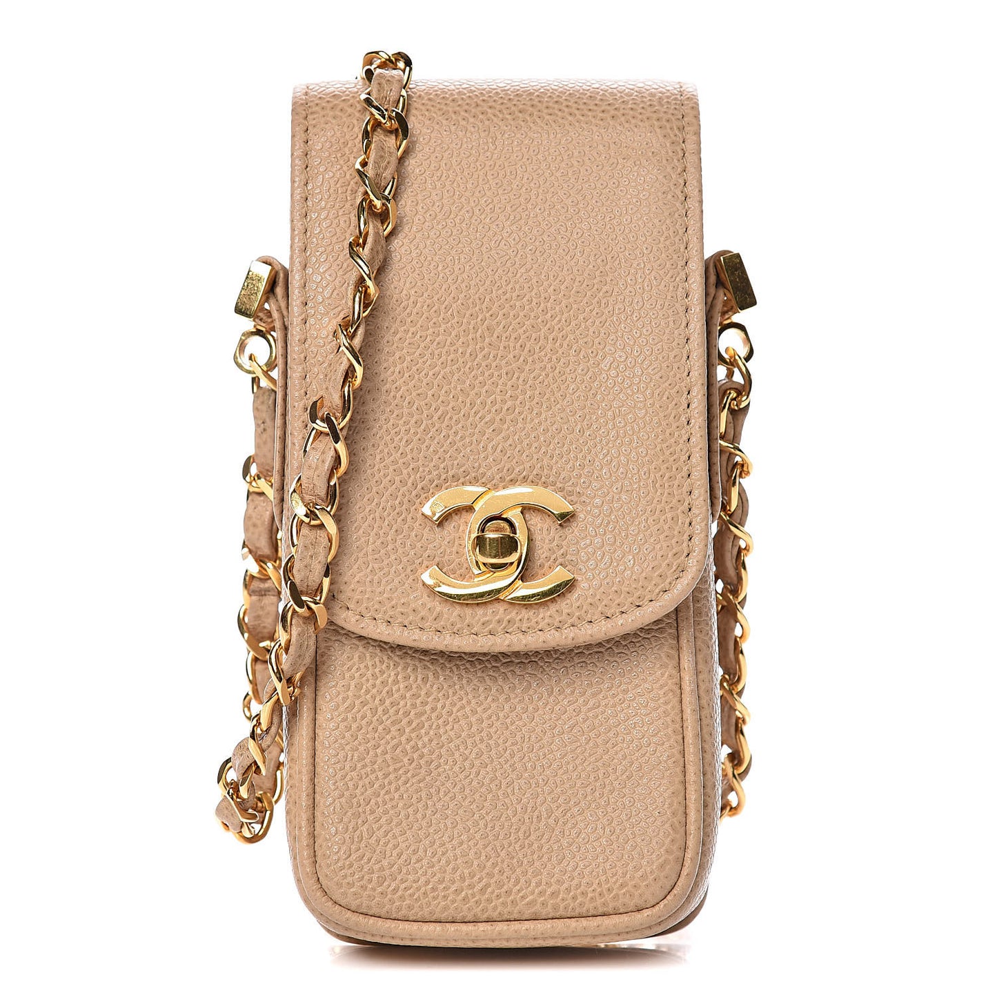 Caviar Phone Holder Crossbody Beige
