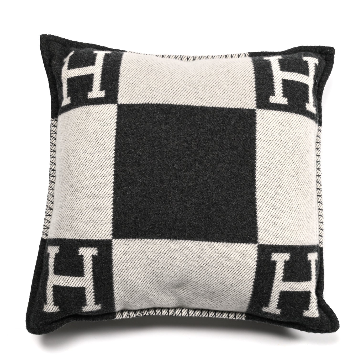 Hermes Wool Cashmere Avalon Pillow PM Ecru Gris Fonce 2 of 3