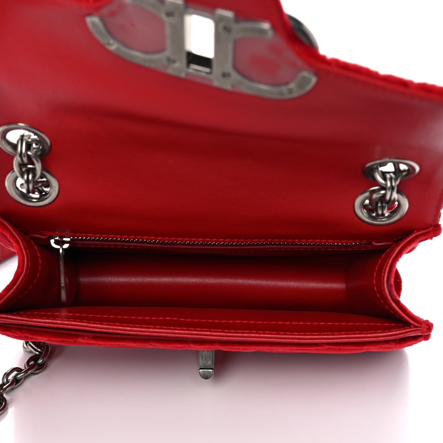 Salvatore Ferragamo Velvet Quilted Gancini Flap Bag Red 5 of 13