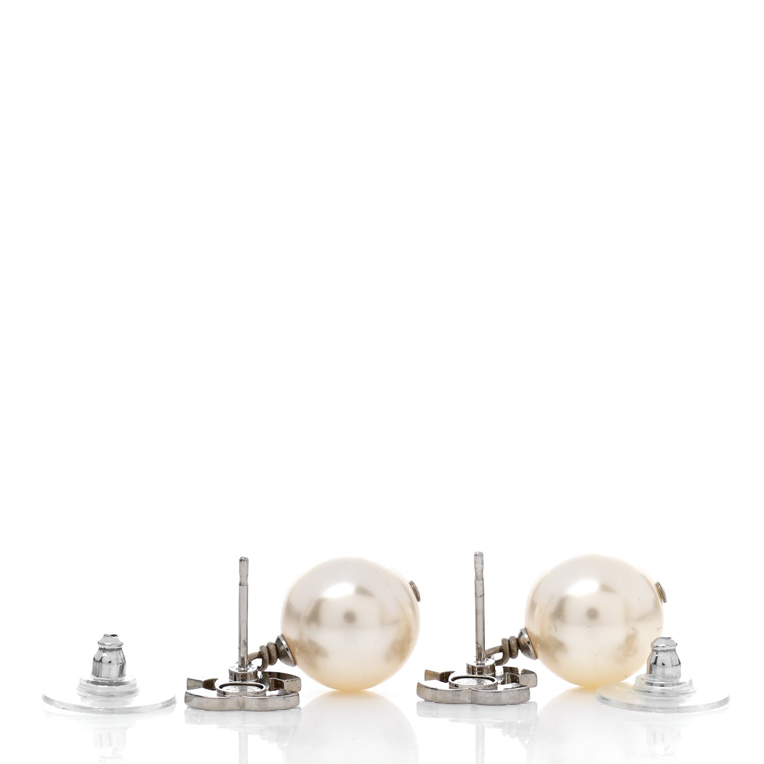 Chanel Crystal Pearl CC Drop Earrings Silver Pearly White 3 of 5