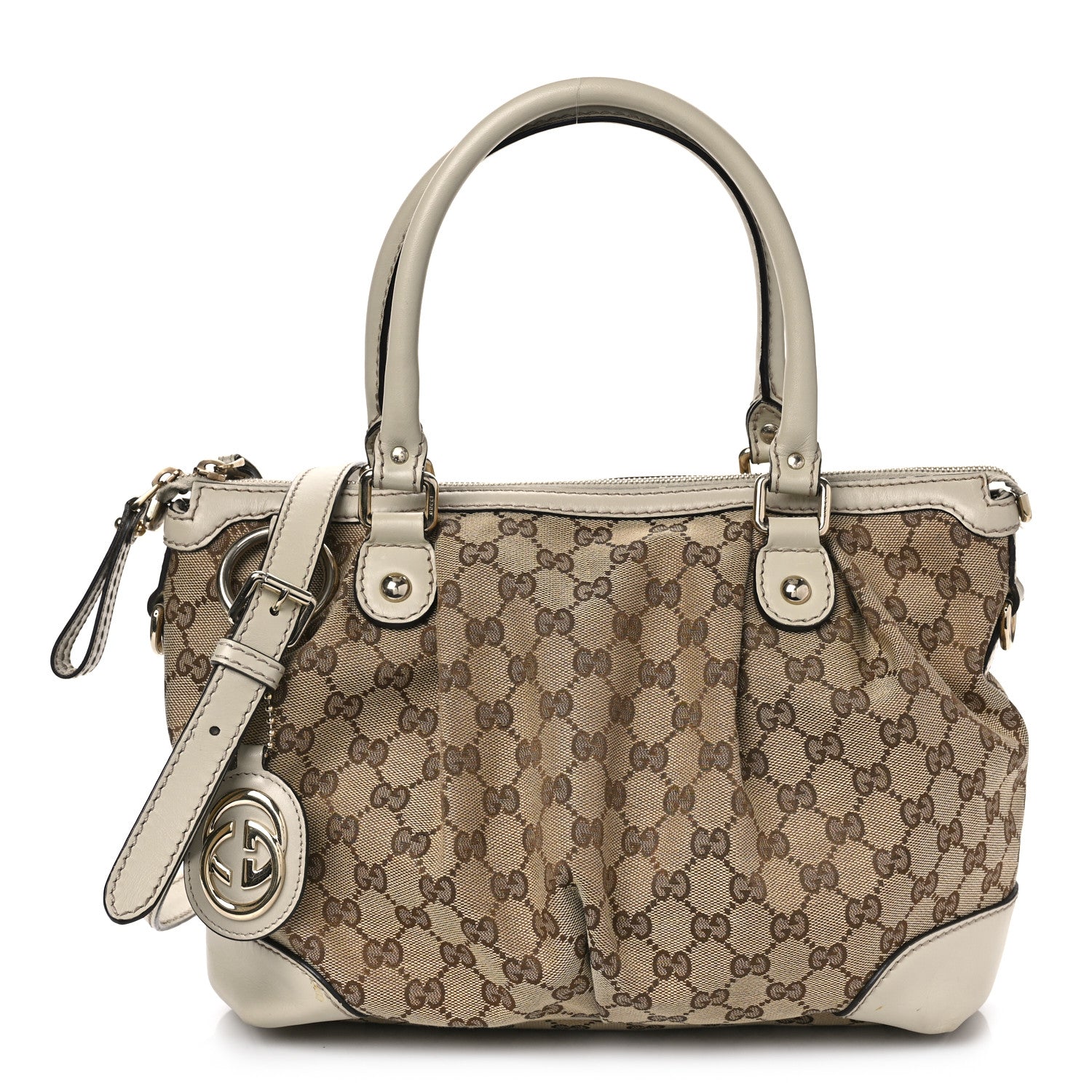 Gucci Monogram Margaux Calfskin Medium Sukey Top Handle Bag Beige Ebony Mystic White 1 of 12