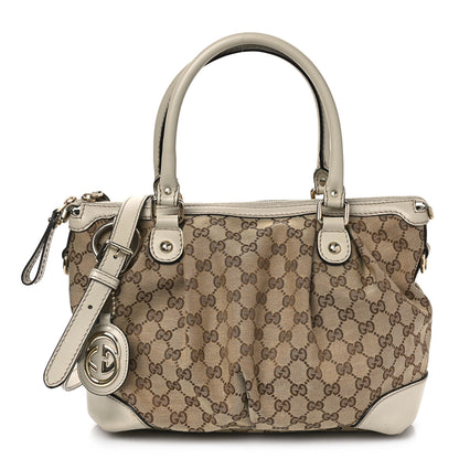 Gucci Monogram Margaux Calfskin Medium Sukey Top Handle Bag Beige Ebony Mystic White 1 of 12