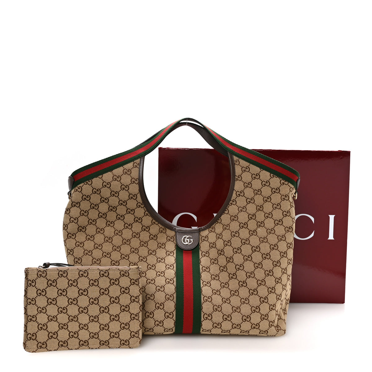 GG Monogram Web Large Giglio Tote Beige Brown