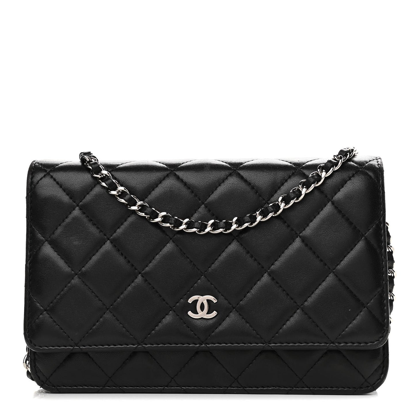Lambskin Quilted Wallet On Chain WOC Black