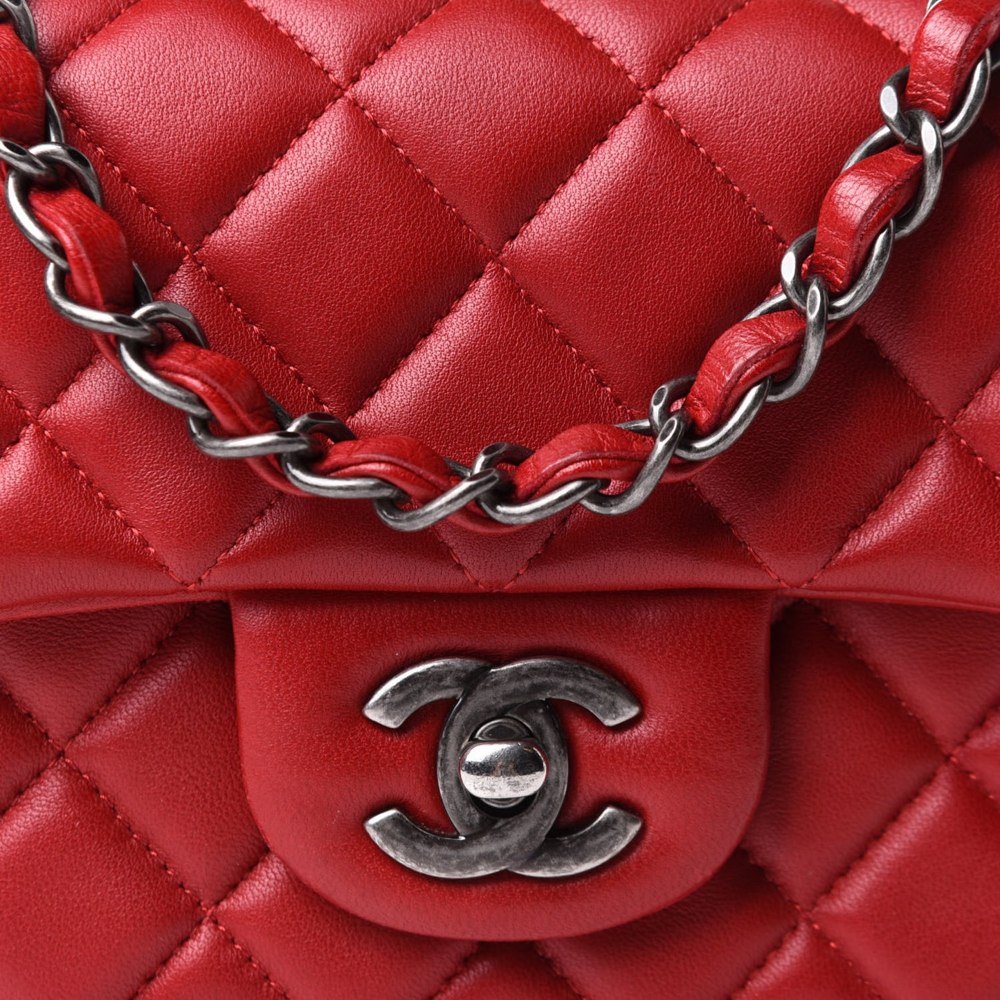 Lambskin Quilted Mini Rectangular Flap Red