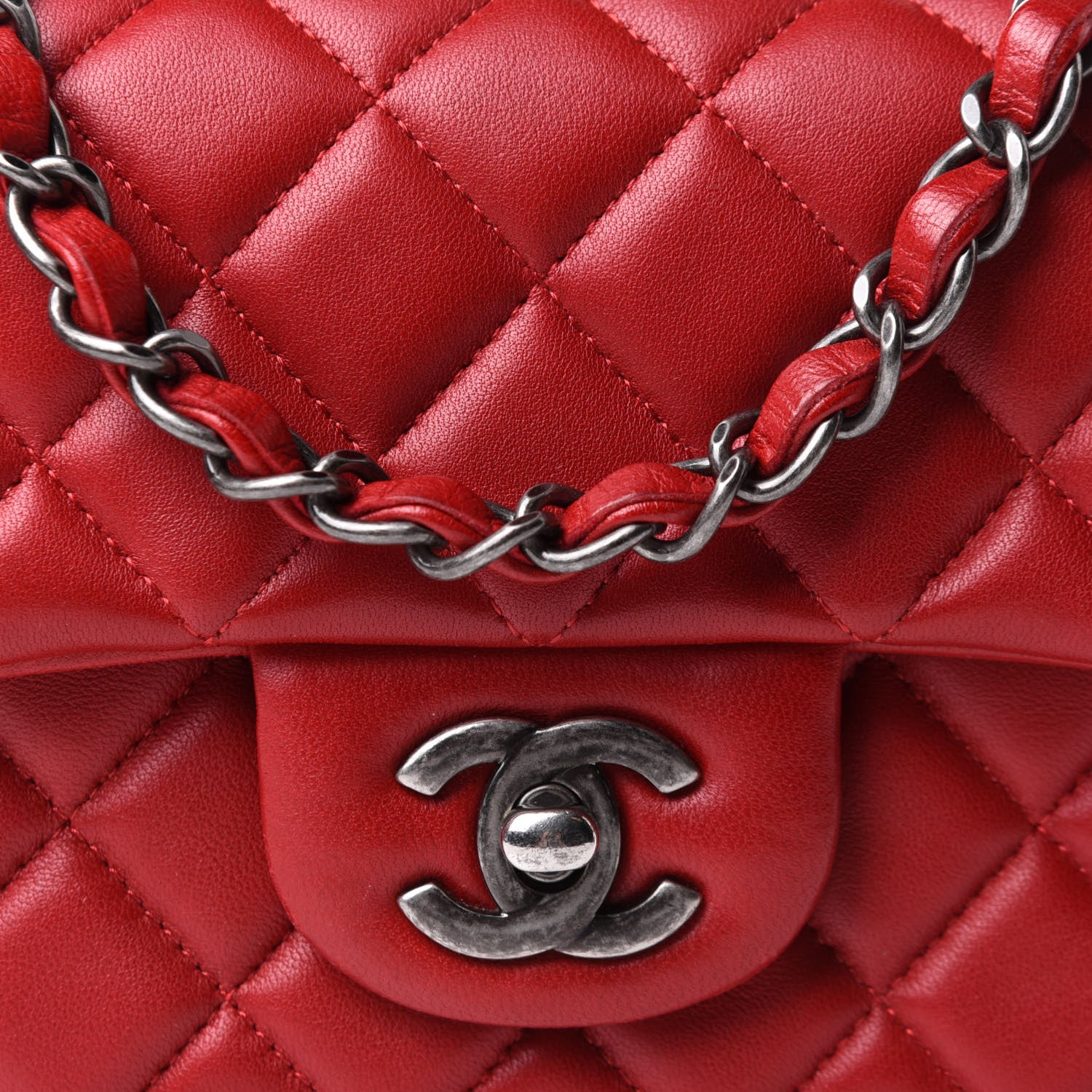 Chanel Lambskin Quilted Mini Rectangular Flap Red 8 of 12