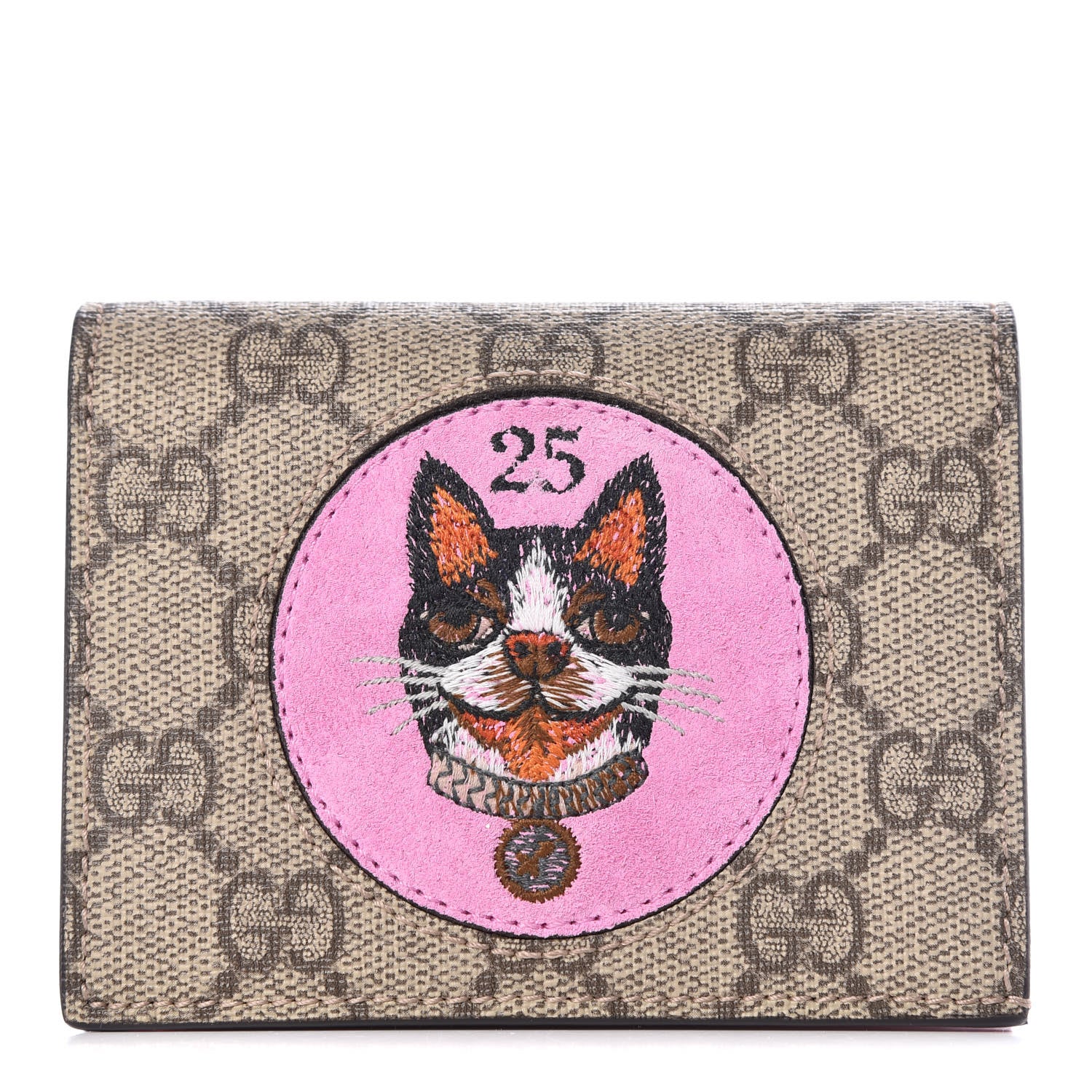 Gucci GG Supreme Monogram Bosco Patch Card Case Wallet Beige Malva Hibiscus Red 1 of 8