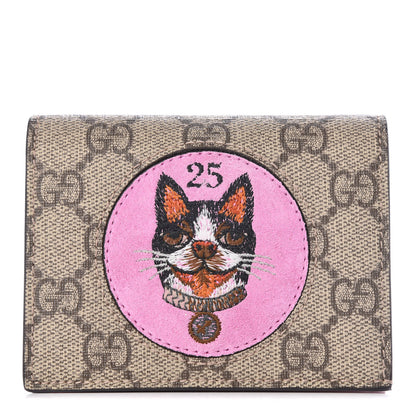 Gucci GG Supreme Monogram Bosco Patch Card Case Wallet Beige Malva Hibiscus Red 1 of 8