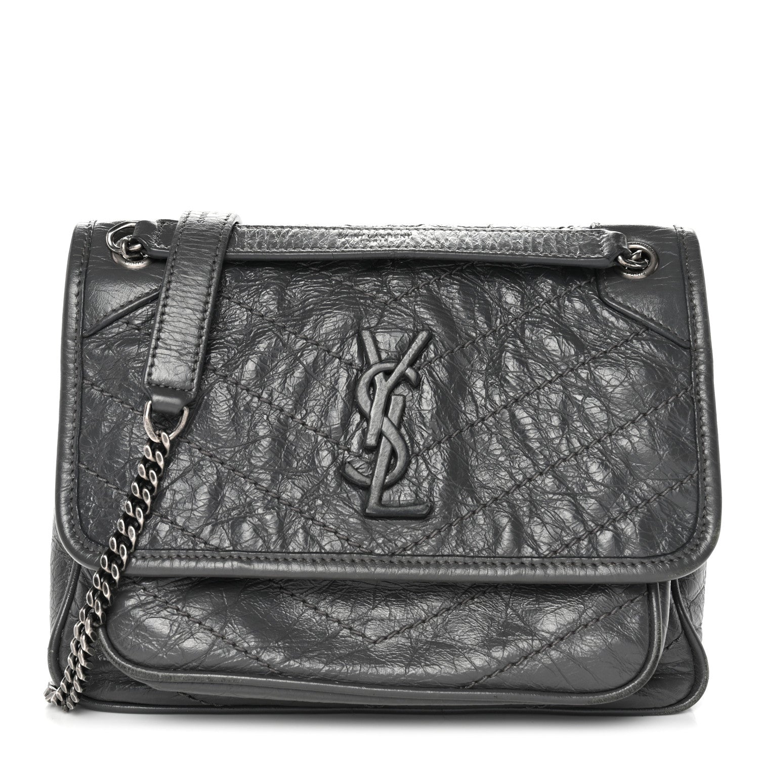 Saint Laurent Crinkled Calfskin Matelasse Monogram Baby Niki Chain Satchel Storm 1 of 13