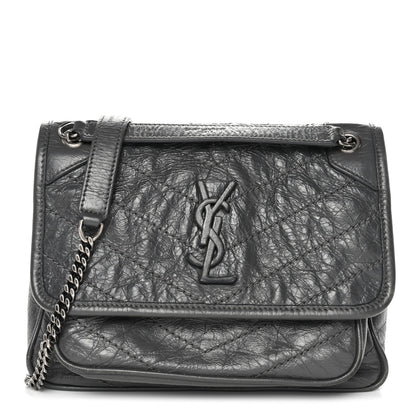 Saint Laurent Crinkled Calfskin Matelasse Monogram Baby Niki Chain Satchel Storm 1 of 13