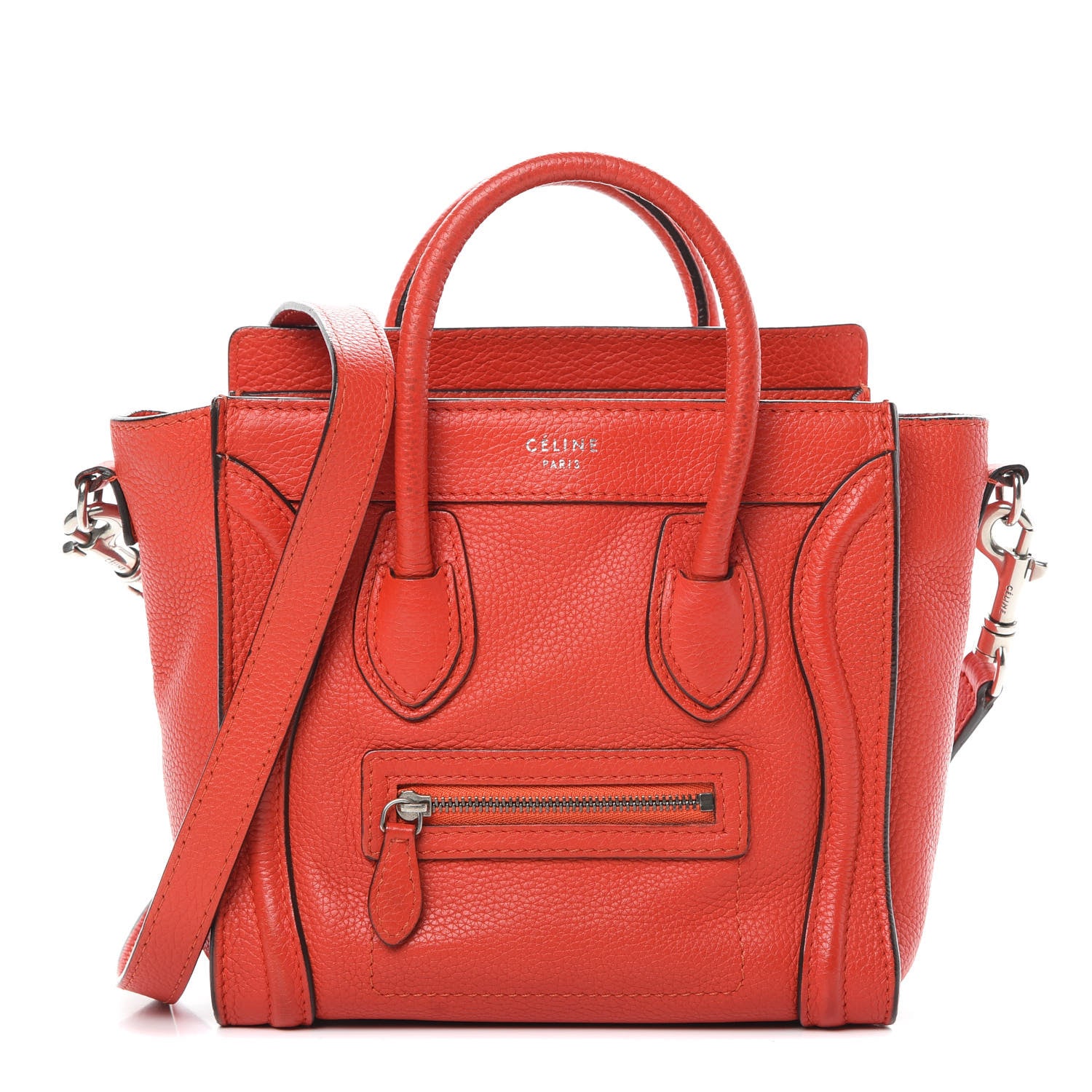Celine Drummed Calfskin Nano Luggage Red 1 of 17