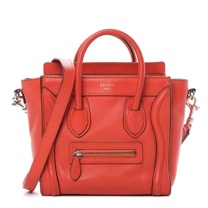 Celine Drummed Calfskin Nano Luggage Red 1 of 17
