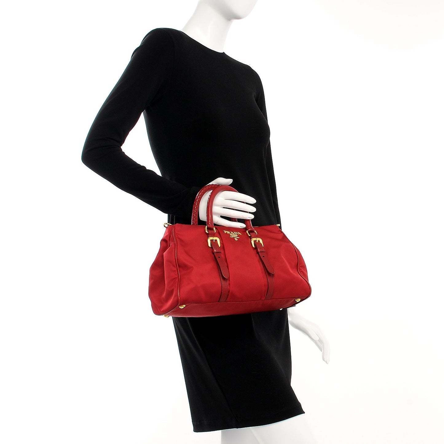 Tessuto Nylon Soft Calf Shopping Satchel Cherry