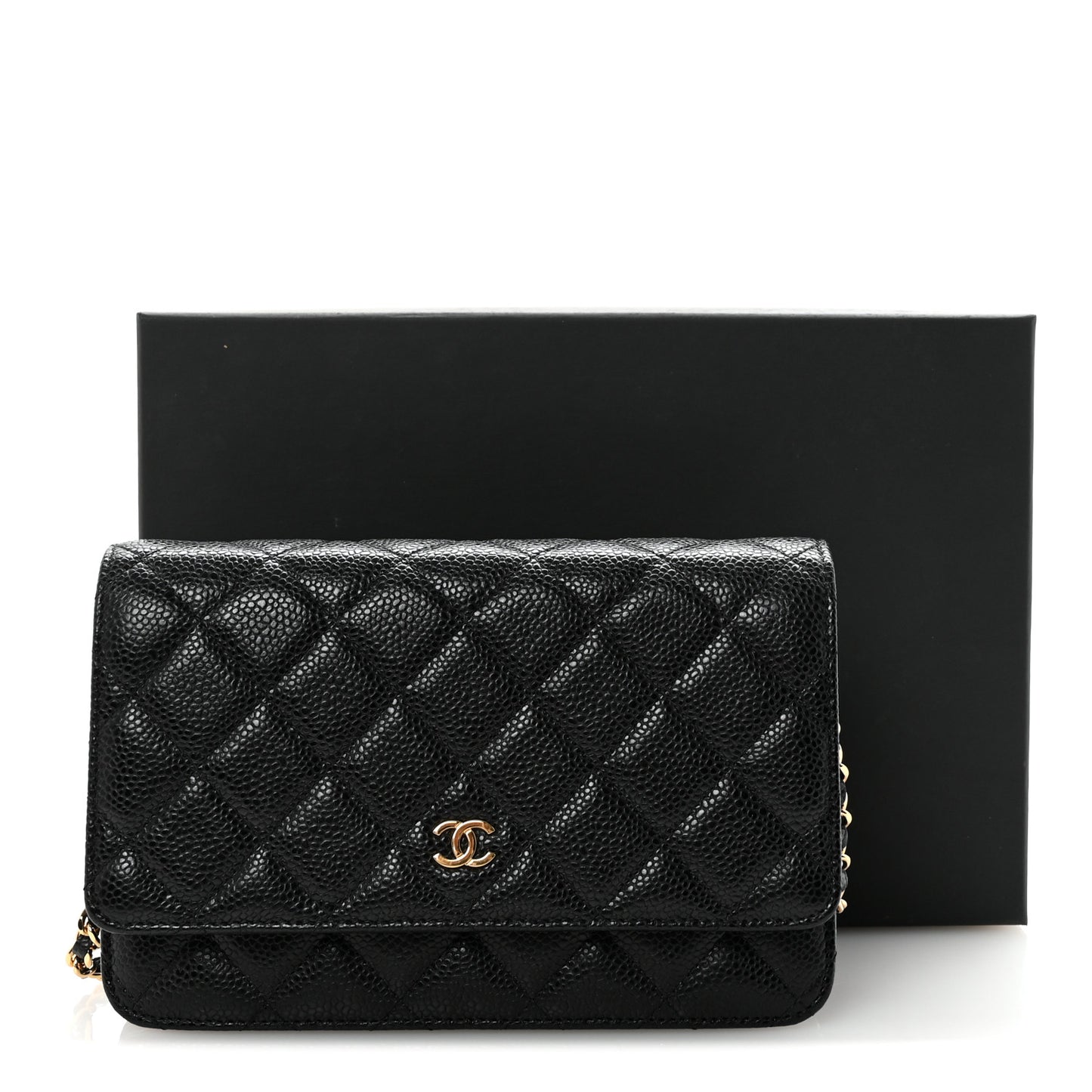Caviar Quilted Wallet on Chain WOC Black