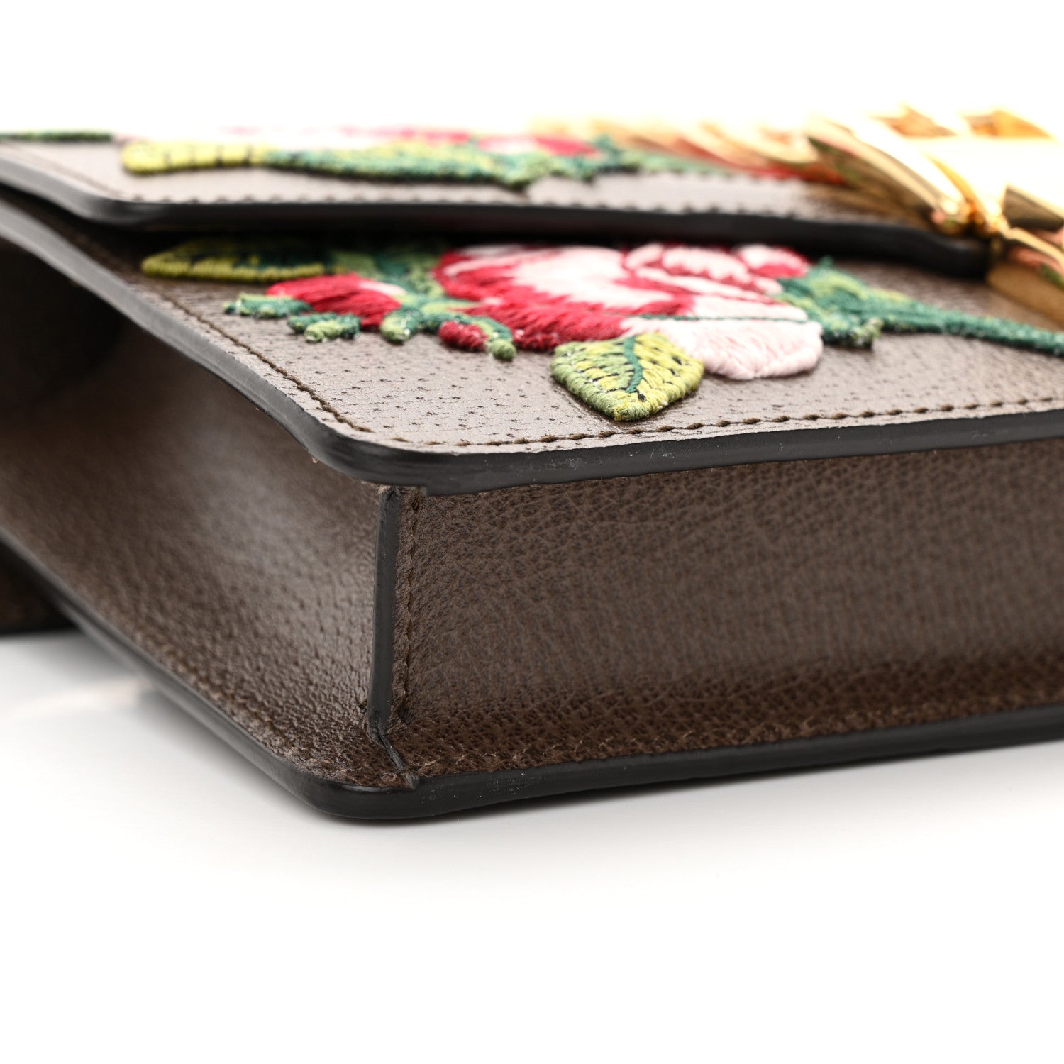 Gucci Calfskin Embroidered Sylvie Belt Bag 85 34 Brown 9 of 13