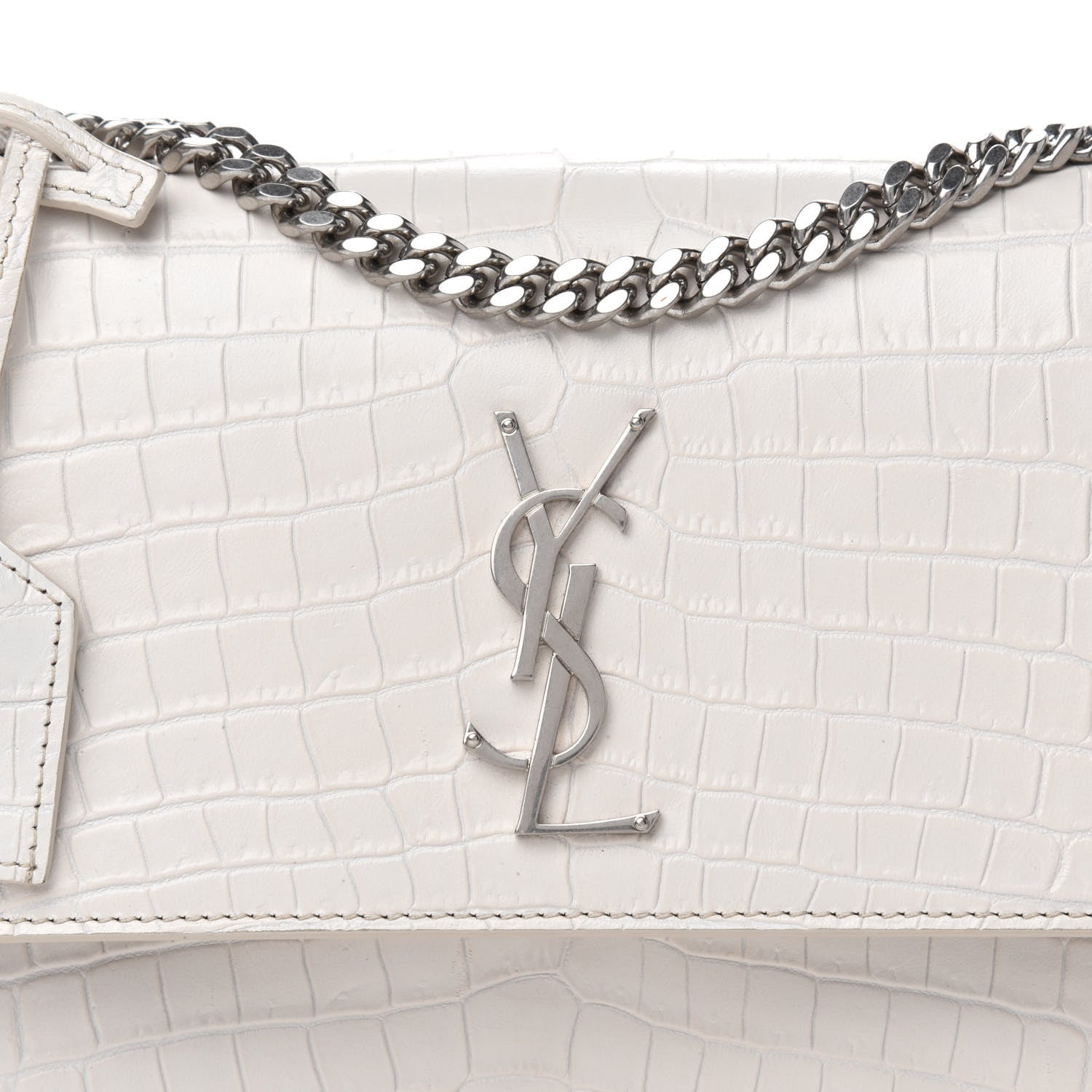 Saint Laurent Calfskin Crocodile Embossed Medium Monogram Sunset Blanc Vintage 11 of 11