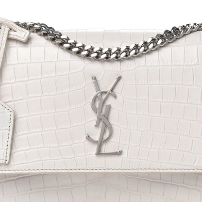 Saint Laurent Calfskin Crocodile Embossed Medium Monogram Sunset Blanc Vintage 11 of 11