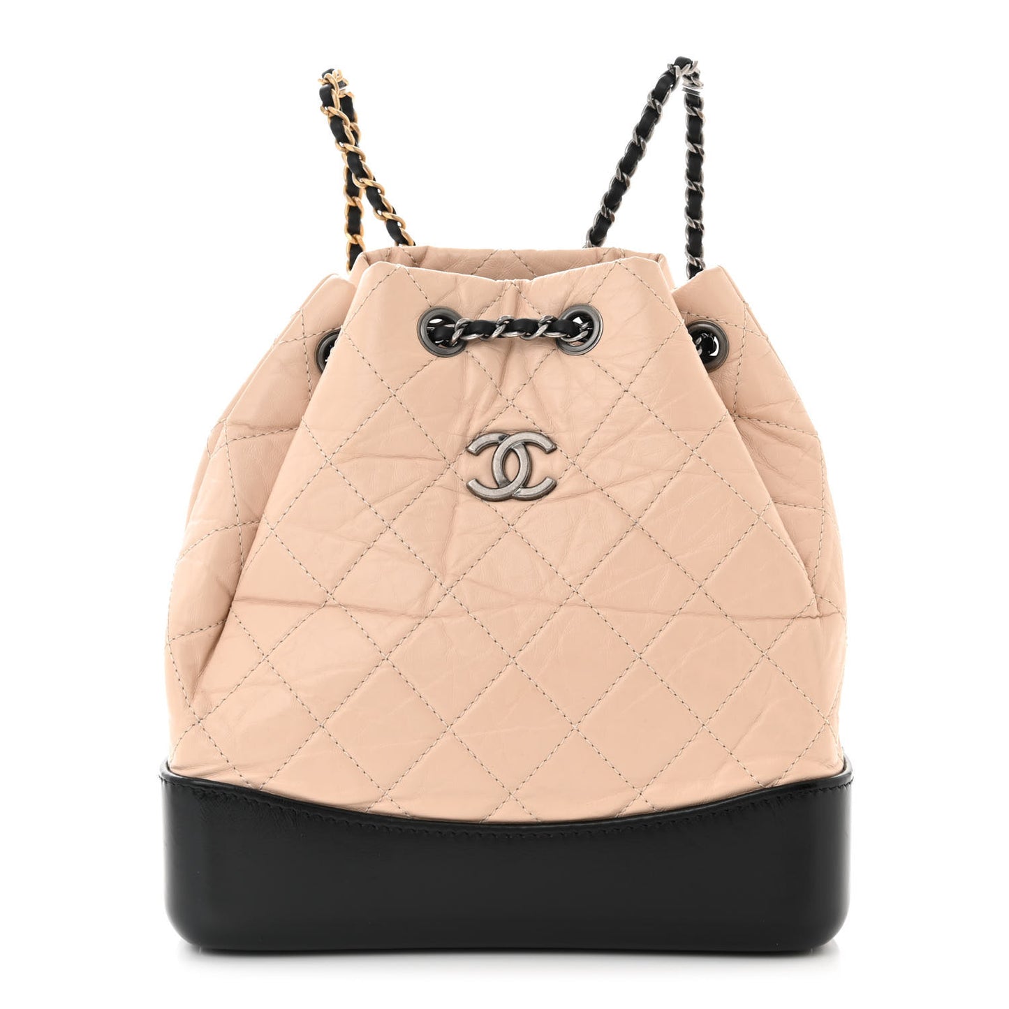 Aged Calfskin Quilted Small Gabrielle Backpack Beige Black