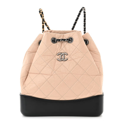 Chanel Aged Calfskin Quilted Small Gabrielle Backpack Beige Black 1 of 11