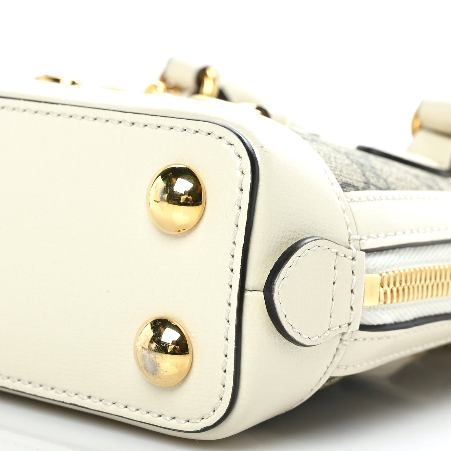 GG Supreme Monogram Azalea Calfskin Mini Horsebit 1955 Top Handle Bag Beige Ebony Mystic White
