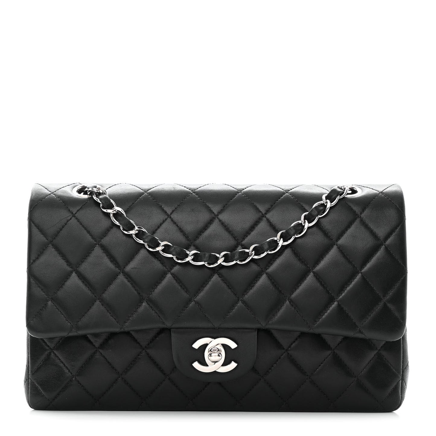 Lambskin Quilted Medium Double Flap Black