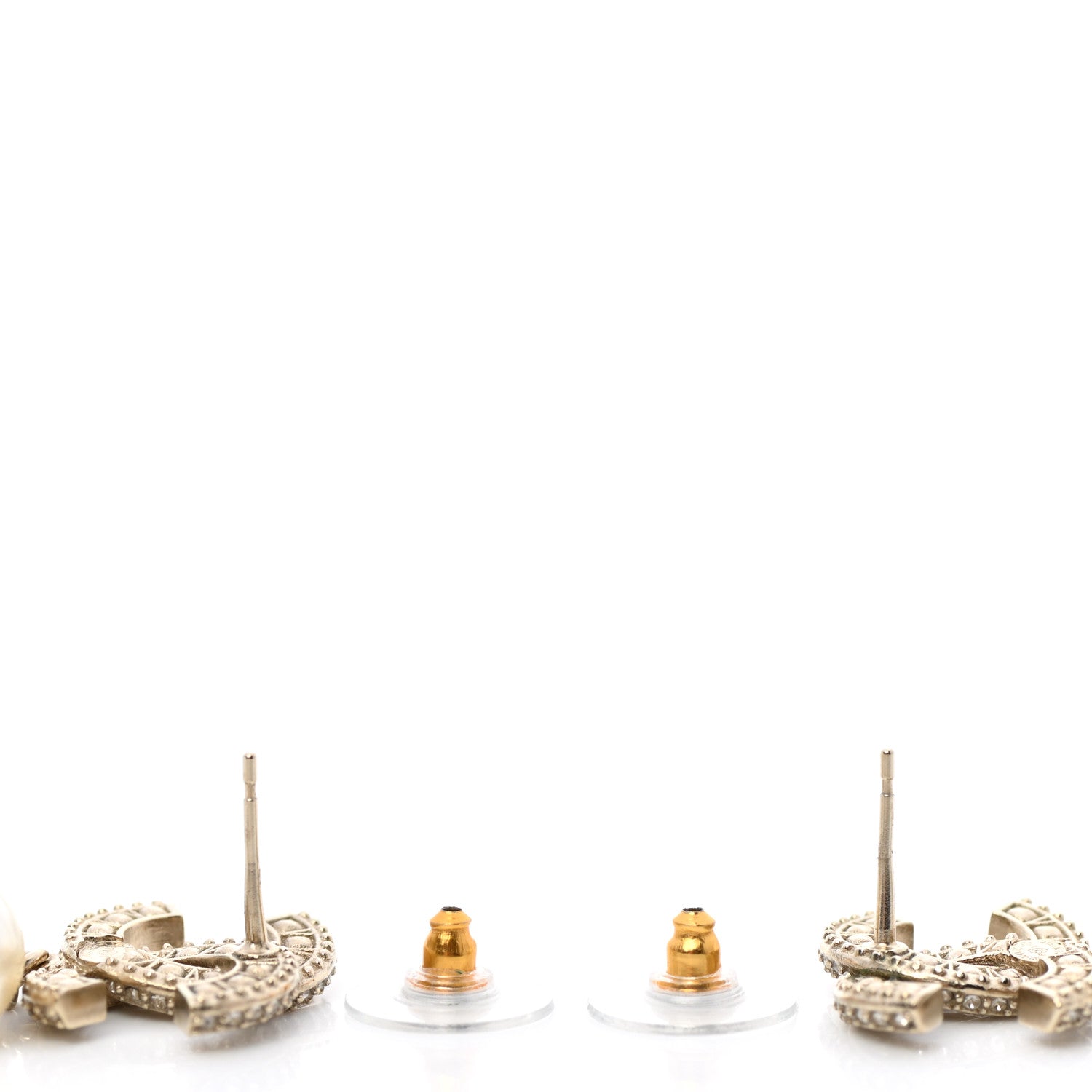 Chanel Crystal Pearl CC Drop Earrings Gold 4 of 5