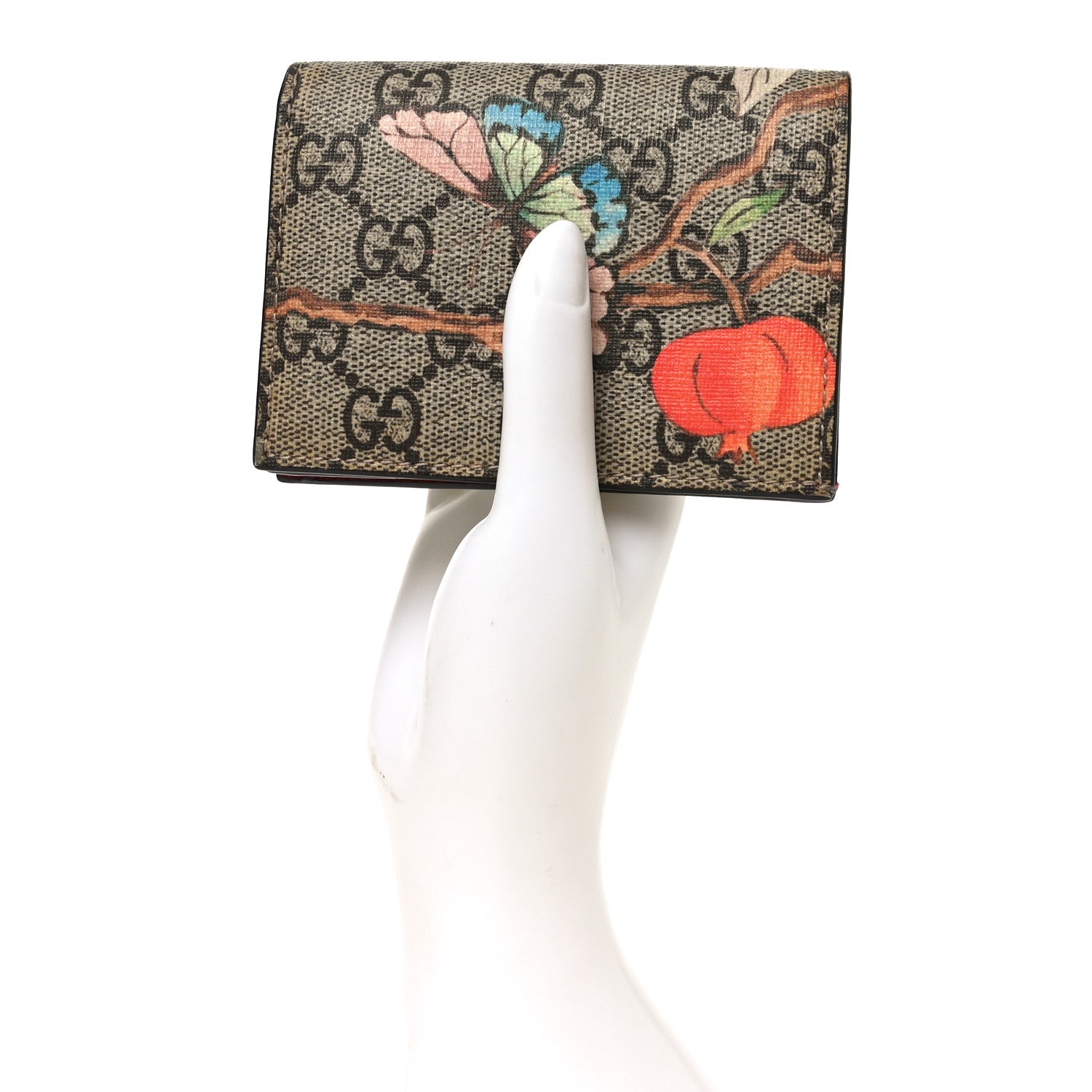 Gucci GG Supreme Monogram Tian Card Case Beige Multicolor Red 2 of 8