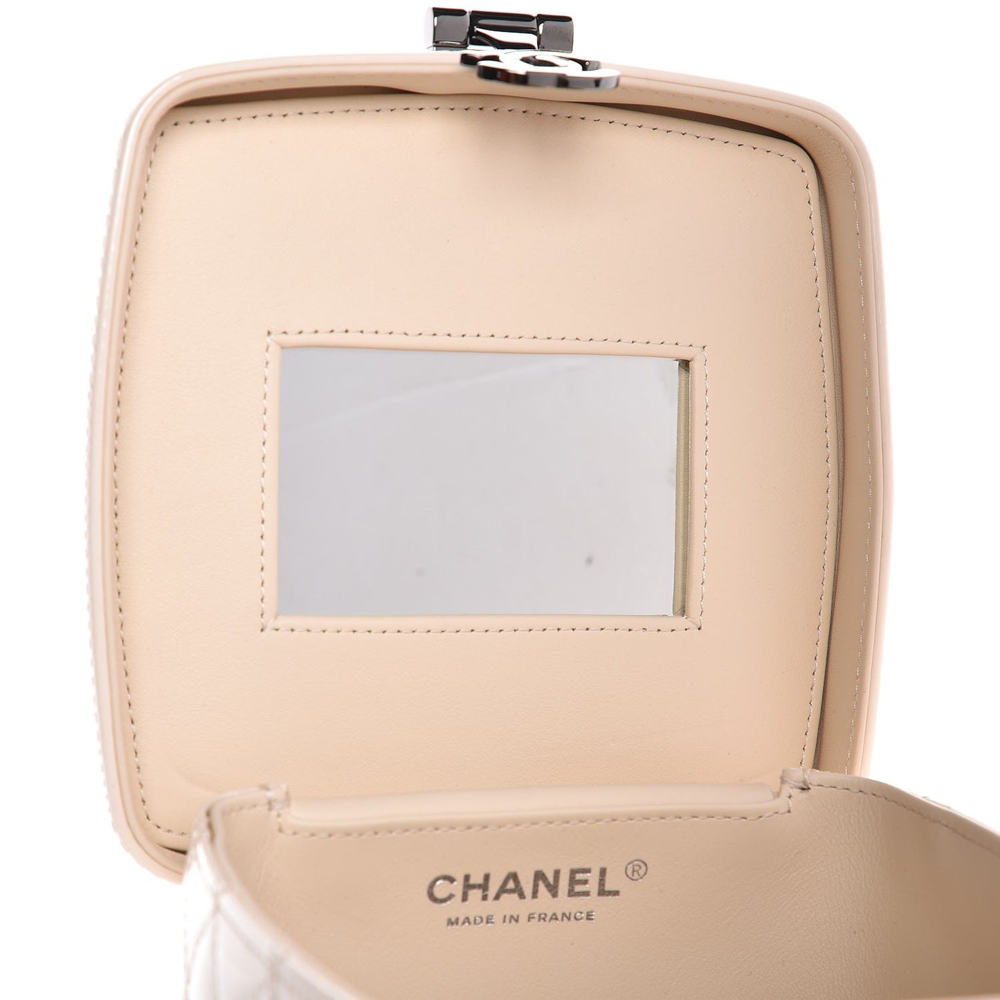 Patent Calfskin Minaudiere Vanity Case Light Beige Black