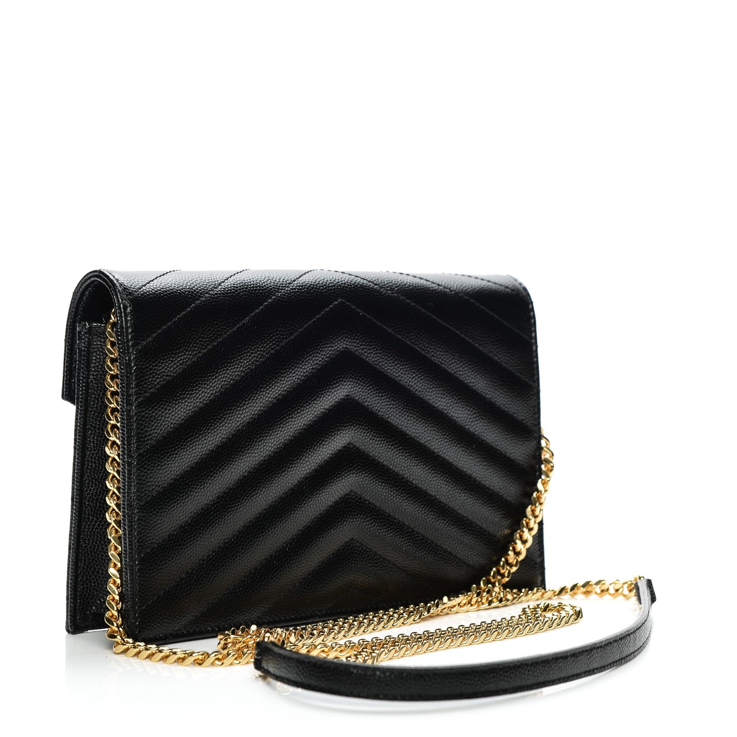 Grain De Poudre Matelasse Chevron Monogram Envelope Chain Wallet Black
