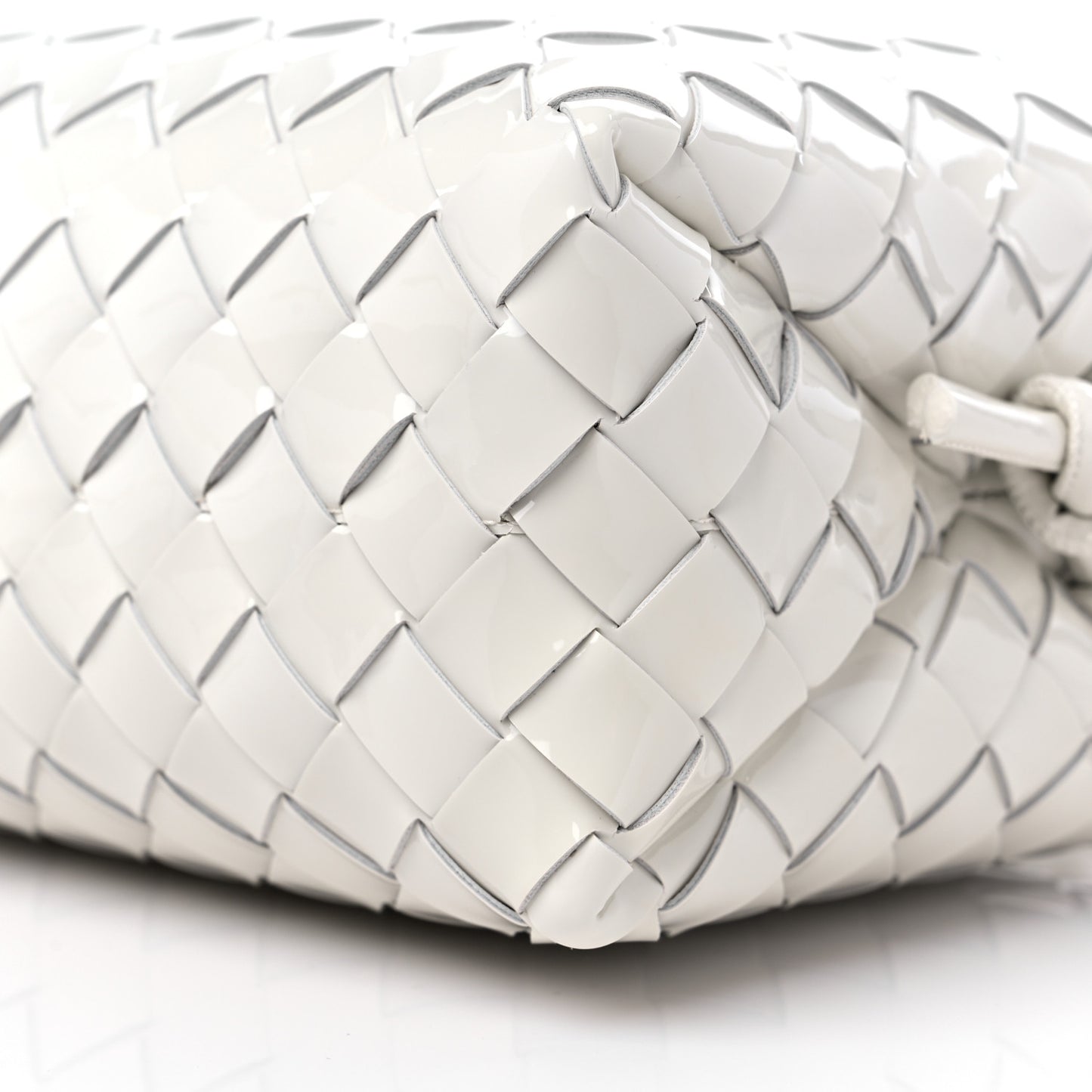 Patent Calfskin Intrecciato Small Loop Camera Bag White