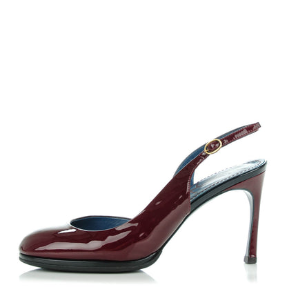 Saint Laurent Vitello Vernice Nicole 80 Slingback Pumps 36 Burgundy 1 of 8