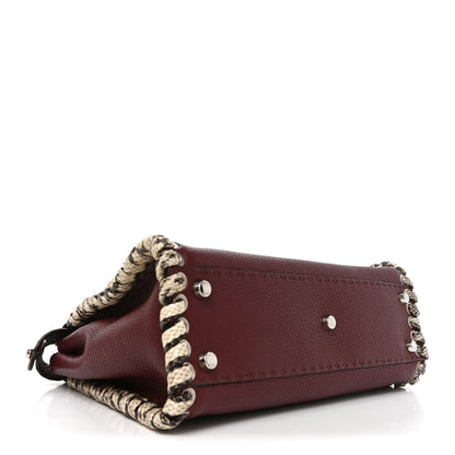 Fendi Cuoio Romano Elaphe Selleria Lace Up Bi-Color Medium Peekaboo Iconic Satchel Bordeaux Grigio Polvere Natural 4 of 9