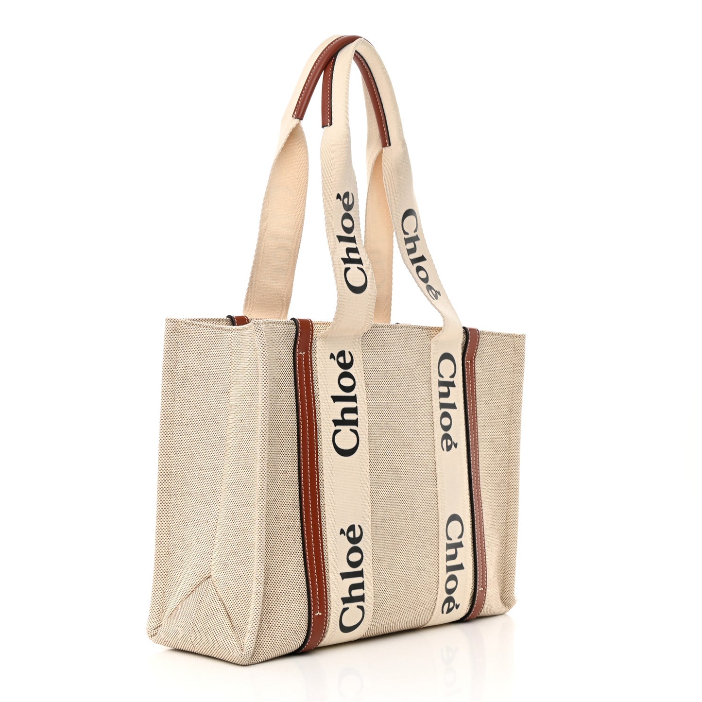 Cotton Calfskin Medium Woody Ribbon Tote White Brown