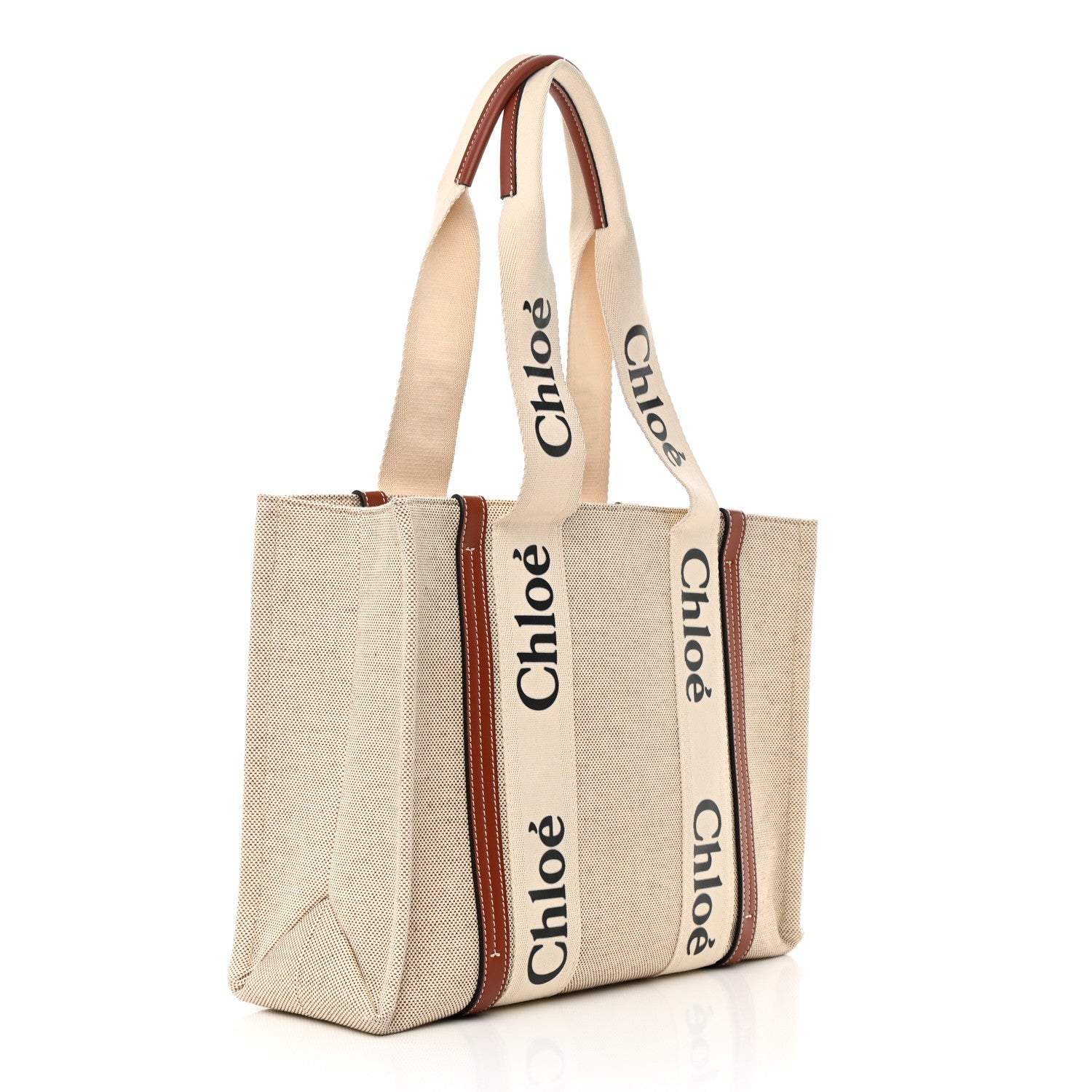 Chloe Cotton Calfskin Medium Woody Ribbon Tote White Brown 3 of 13