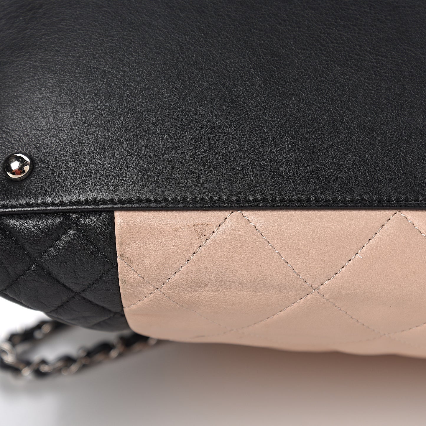 Lambskin Quilted CC Shopping Tote Black Rose Clair