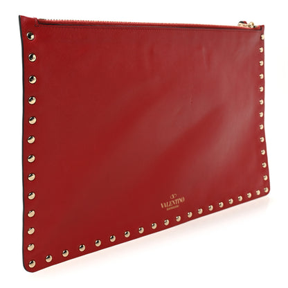 Valentino Garavani Vitello Monochrome Large Rockstud Zip Pouch Red 3 of 7