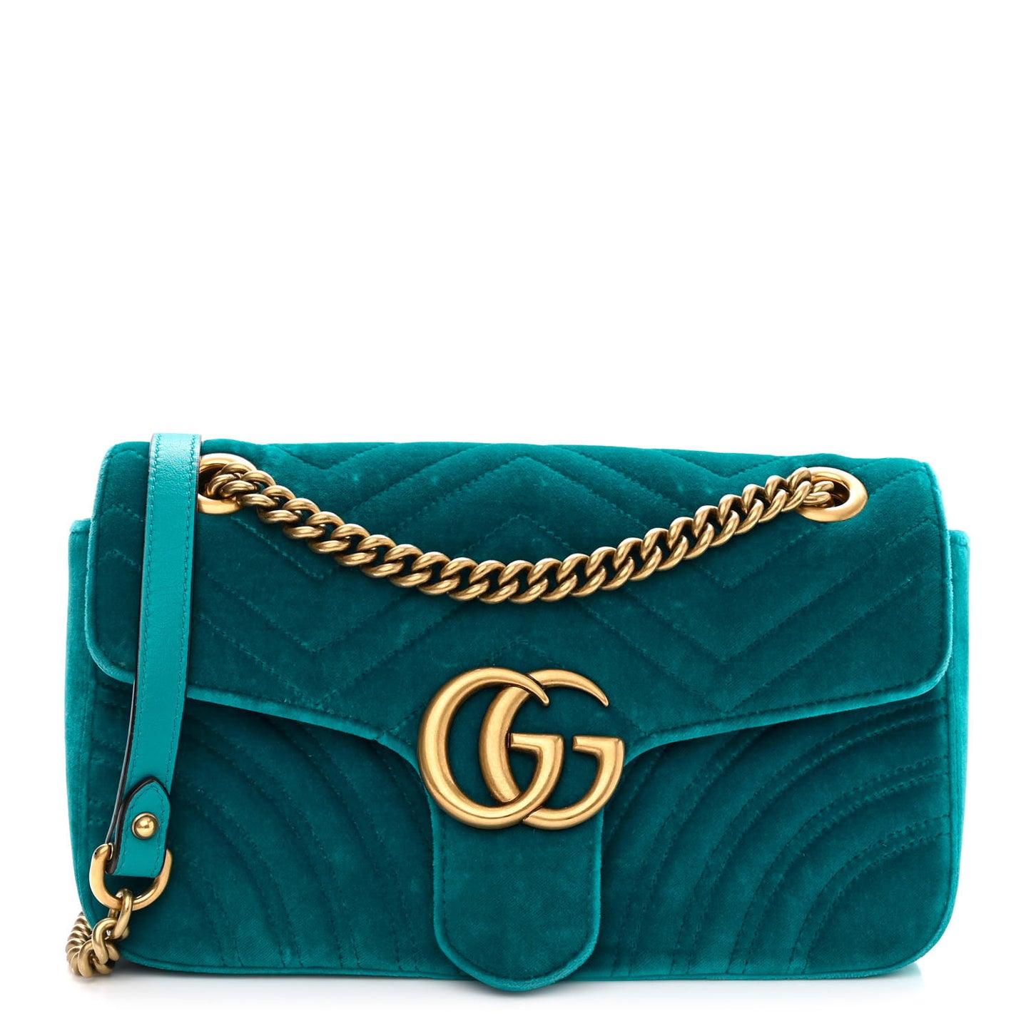 Velvet Matelasse Small GG Marmont Shoulder Bag Pavone Cyan