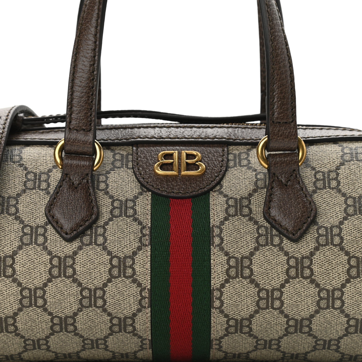 Gucci X BALENCIAGA BB Supreme Monogram Web Small Ophidia Boston Bag Beige New Acero 8 of 11